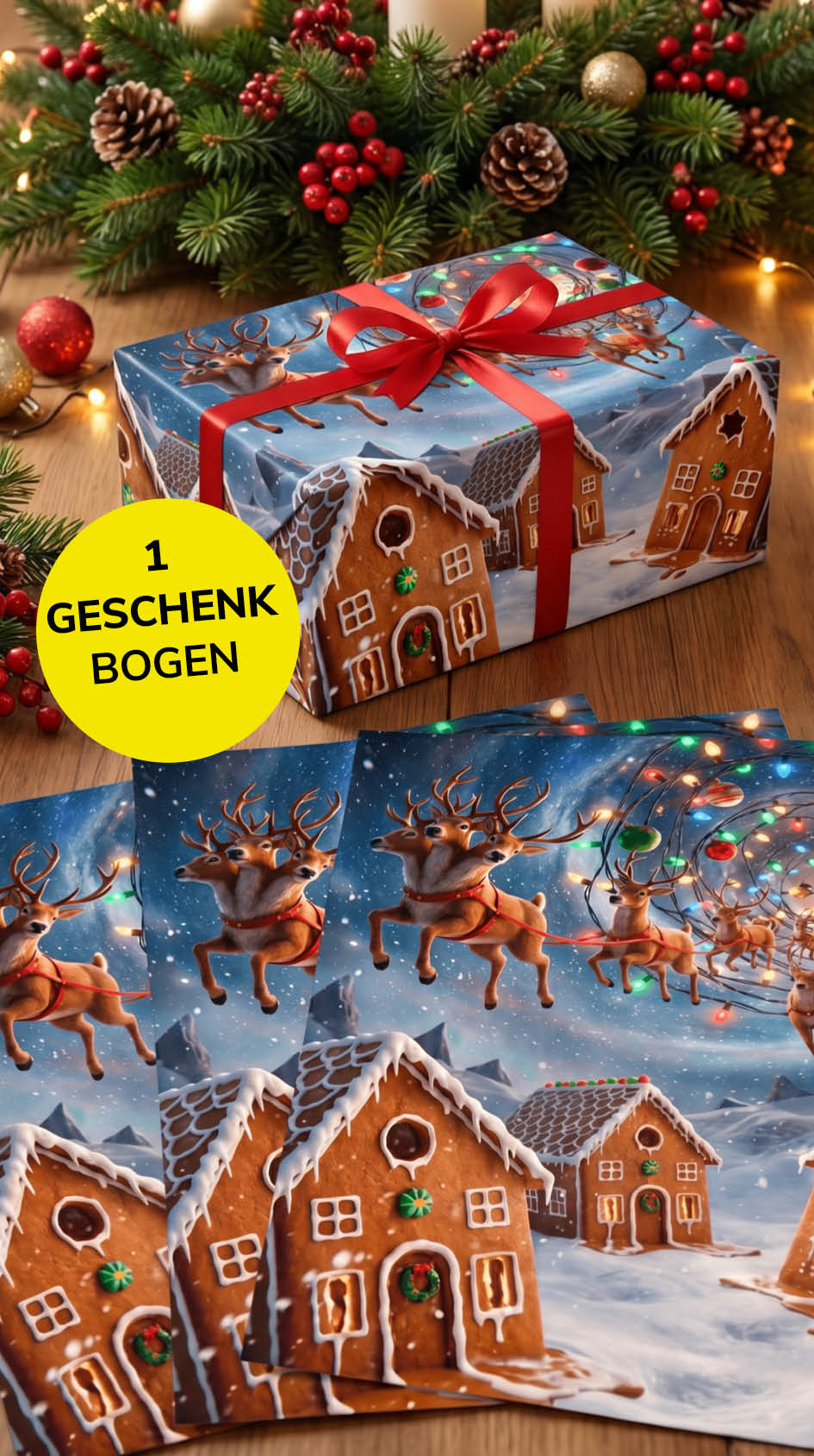 Süßes Geschenkpapier Weihnachten 1 Bogen Knusperhäuschen - Motiv für Weihnachten